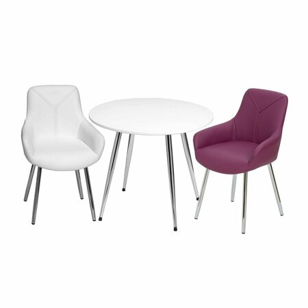 GIFT MARK Mid-Century Modern Round Kids White Table with White & Purple Arm Chairs T3082PW